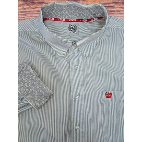 Cinch Mens Striped Long Sleeve Button-Up Shirt Large Silky Western Style - Picture 4 of 8